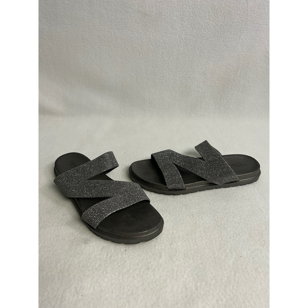 Sparkly Glam Capelli New York Womens 10 Grey Rhinestone Z-Strap Slide Sandals